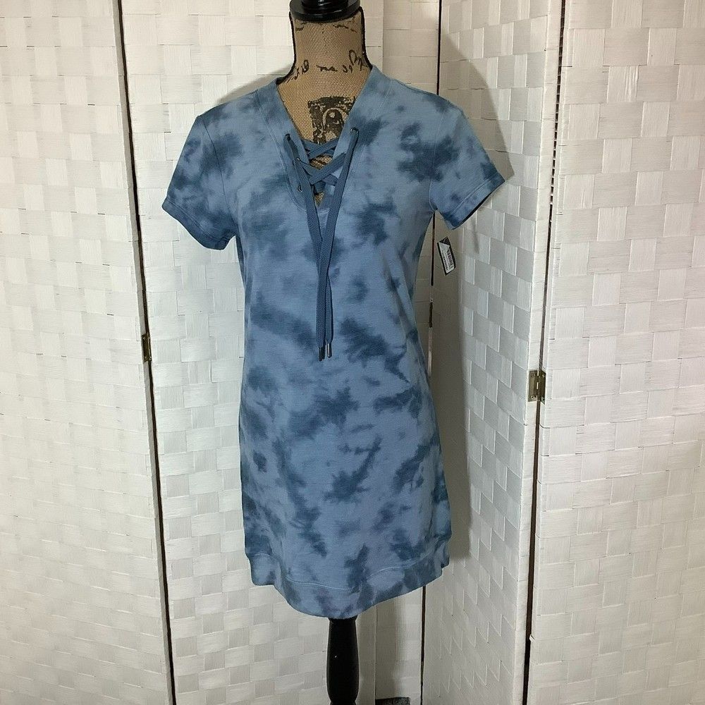 Nwt Ideology blue tie dye lace up top tunic size XS